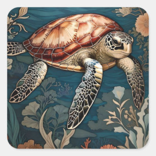 Schöne Unterwasser-Seeschildkröte Quadratischer Aufkleber