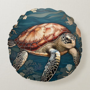 Schöne Unterwasser-Seeschildkröte   Rundes Kissen