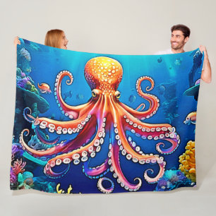 Schöne Unterwasserwelt Octopus Art Fleecedecke