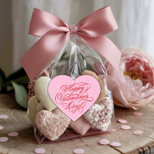 Schöne Valentinstag-Kalligrafie in Rosa und Rot Herz-Aufkleber