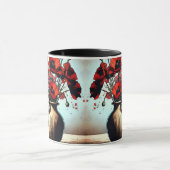 Schöne Vase mit roten Mohnblumen Tasse (Zentrum)