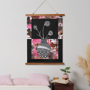 Schöne Vase und Blume Abstrakt Wandteppich Mit Holzrahmen