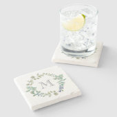 Schöne Vegetation| Wasserfarben und Monogramm Steinuntersetzer (Seitenansicht)