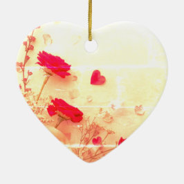 Schöne verblasste Blumen auf einem Valentinstag-Ba Keramik Ornament