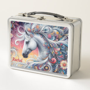 Schöne verzierte arabische Pferd Metall-Lunchbox Metall Brotdose
