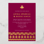 Schöne Verzierte indische Grenzhochzeit REAL Folieneinladung (Vorderseite)