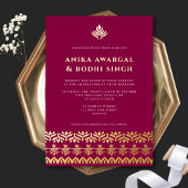 Schöne Verzierte indische Grenzhochzeit REAL Folieneinladung