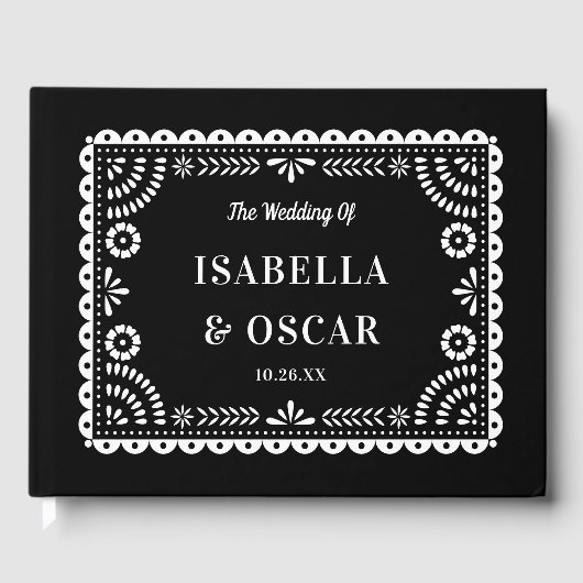 Schöne Verzierte Papel Picado Black Wedding Gästebuch (Vorderseite)