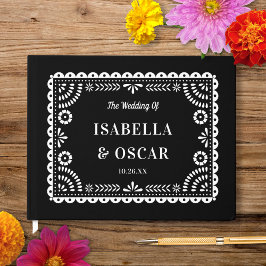 Schöne Verzierte Papel Picado Black Wedding Gästebuch