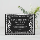 Schöne Verzierte Papel Picado Foto Black Wedding Save The Date (Stehend Vorderseite)
