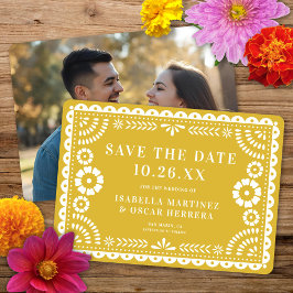 Schöne Verzierte Papel Picado Foto Gelbe Hochzeit Save The Date