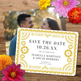 Schöne Verzierte Papel Picado Foto Gelbe Hochzeit Save The Date