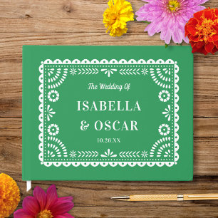 Schöne Verzierte Papel Picado Grüne Hochzeit Gästebuch