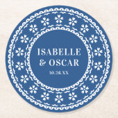 Schöne Verzierte Papel Picado Hochzeit Runder Pappuntersetzer (Vorderseite)