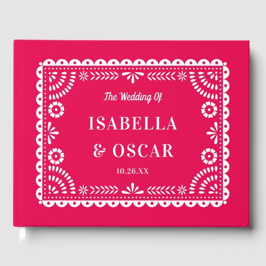 Schöne Verzierte Papel Picado Hot Pink Wedding Gästebuch (Vorderseite)