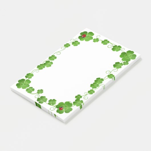 Schöne Vier-Leaf Clovers & Ladybugs Post-it Klebezettel (angewinkelt)