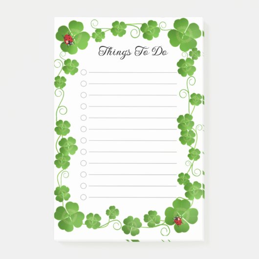 Schöne vierblättrige Clovers & Ladybugs Lined Post-it Klebezettel (Vorderseite)