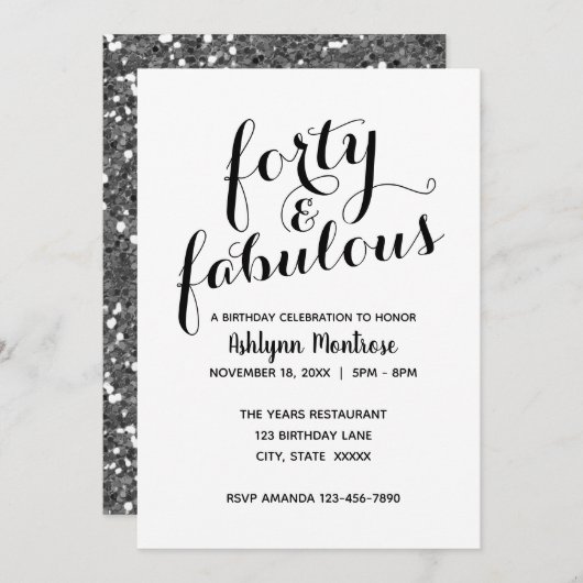 Schöne Vierzig & Fabulous Geburtstag Einladung (Vorne/Hinten)