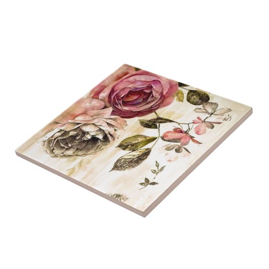 Schöne viktorianische Blumenmalerei Fliese (Seite)