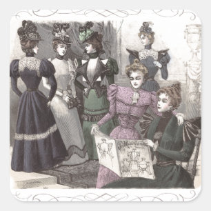 Schöne viktorianische Frauen in langen Vintage-Kle Quadratischer Aufkleber