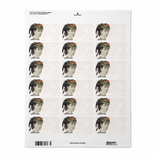 Schöne Viktorianische Lady - Damaskenhintergrund Adressaufkleber (Vorne)