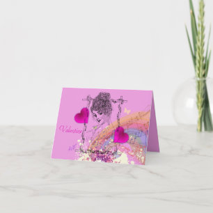 Schöne Viktorianische Lady Pink Valentine Notecard Feiertagskarte