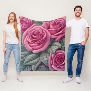 Schöne Viktorianische Pastel Rosa Rose Print Fleecedecke