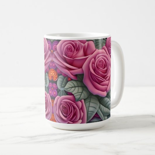 Schöne Viktorianische Pastel Rosa Rose Print Kaffeetasse (VorderseiteRechts)