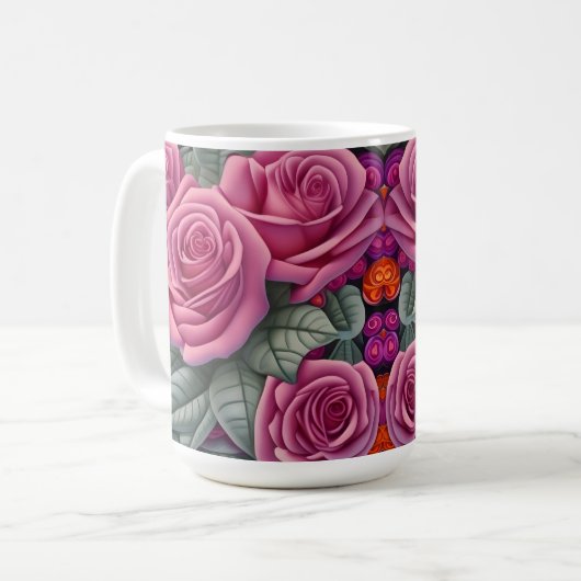 Schöne Viktorianische Pastel Rosa Rose Print Kaffeetasse (Vorderseite Links)