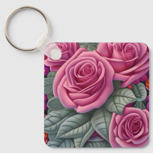 Schöne Viktorianische Pastel Rosa Rose Print Schlüsselanhänger