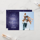 Schöne Vintag Stars Blue Halloween Foto Card Karte (Vorderseite/Rückseite Beispiel)