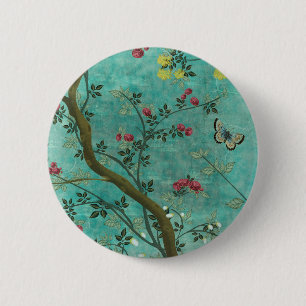 Schöne Vintage Antik Blütenbaum Schmetterlinge Button