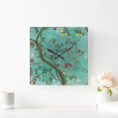 Schöne Vintage antike Blütenbaumschmetterlinge Quadratische Wanduhr (Zuhause)