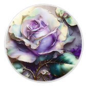 Schöne Vintage Aquamarine und Lila Rose Keramikknauf (Vorderseite)