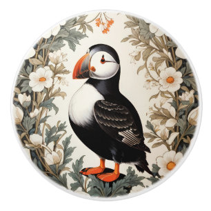 Schöne Vintage-Atlantik-Puffinweiße Blumen Keramikknauf