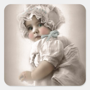Schöne Vintage-Babytragehaube Quadratischer Aufkleber