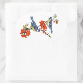 Schöne Vintage Baumblüte Rote Blume Vögel Ovaler Aufkleber (Tasche)