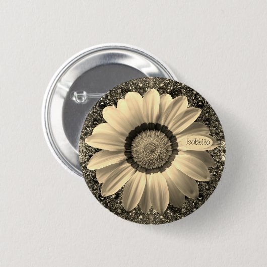 Schöne Vintage-Blume auf Hintergrund Monogramm Button (Vorne & Hinten)