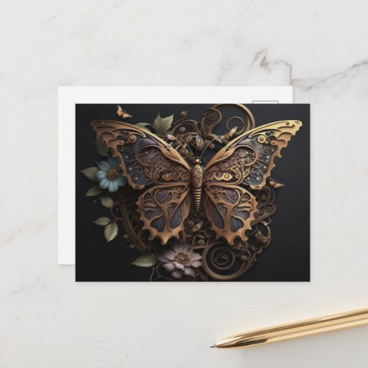 Schöne Vintage Blume Steampunk Butterfly Postkarte (Vorderseite/Rückseite Beispiel)