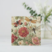 Schöne Vintage Blume und Libellen Karte (Stehend Vorderseite)