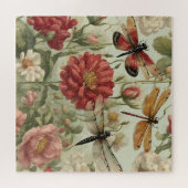 Schöne Vintage Blume und Libellen Puzzle (Horizontal)
