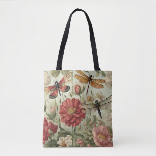 Schöne Vintage Blume und Libellen Tasche