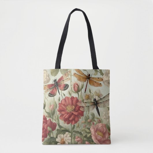 Schöne Vintage Blume und Libellen Tasche (Vorderseite)