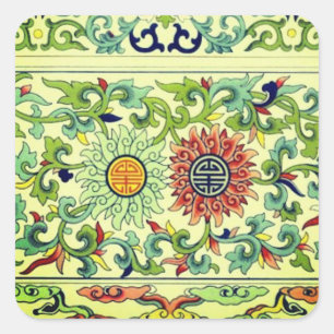 Schöne Vintage-Blumen-Chinesischer-Langlebigkeits- Quadratischer Aufkleber