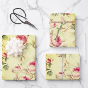 Schöne Vintage-Blumen Geschenkpapier Set