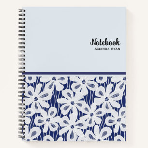 Schöne Vintage-Blumen Navy Blau Weiße Muster Notizblock