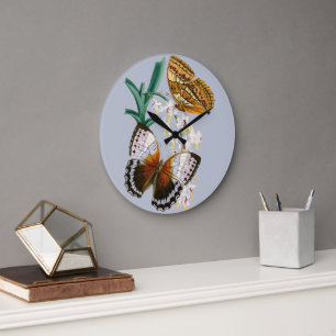 Schöne Vintage-Blumen-Schmetterling-Illustration Große Wanduhr