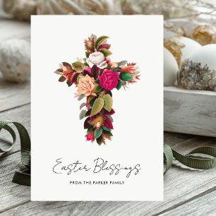 Schöne Vintage-Blumenkreuz-Personalisierte Ostern Feiertagskarte