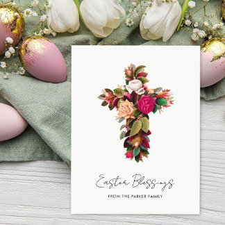 Schöne Vintage-Blumenkreuz-Personalisierte Ostern Feiertagspostkarte