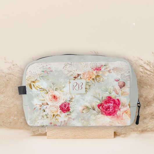 Schöne Vintage-Blumenrosen-Monogramm Waschbeutel